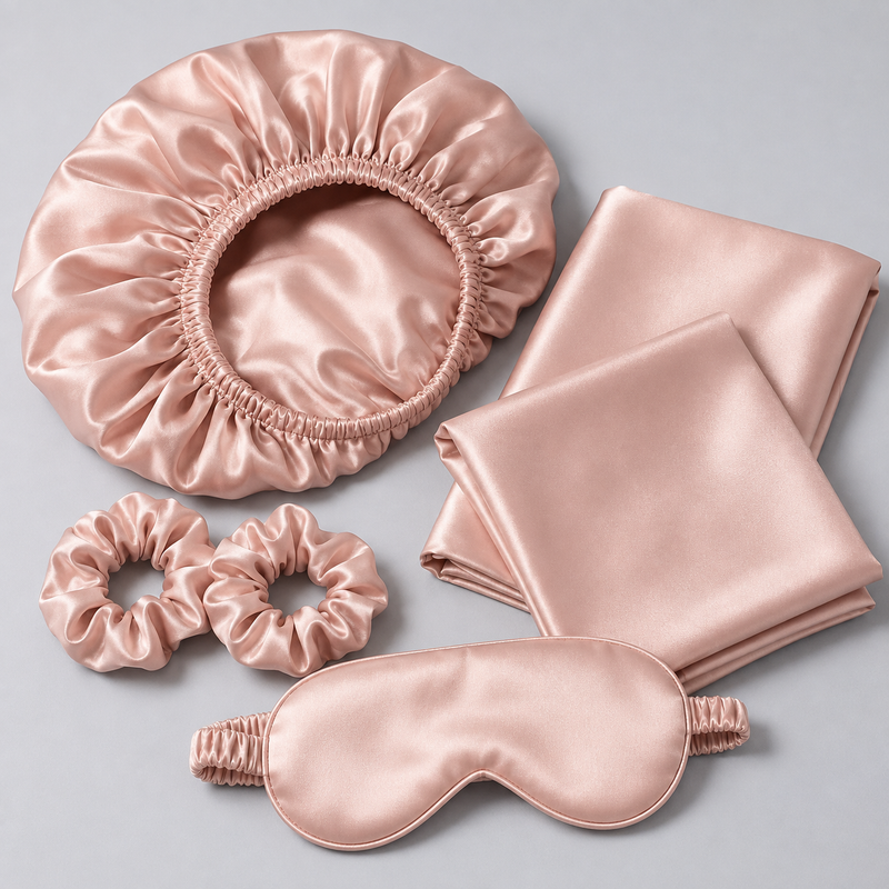 Kit Ritual da Noite — Touca e Fronha de Cetim Anti-Frizz para Cabelo Cacheado