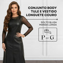 Conjunto Feminino Body Tule e Vestido Longuete