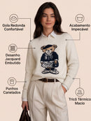 Suéter Feminino de Tricô com Ursinho