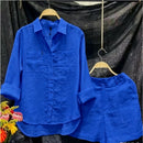 Conjunto Feminino Camisa e Shorts em Linho
