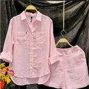 Conjunto Feminino Camisa e Shorts em Linho
