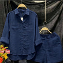 Conjunto Feminino Camisa e Shorts em Linho