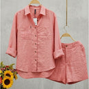 Conjunto Feminino Camisa e Shorts em Linho
