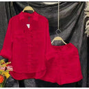 Conjunto Feminino Camisa e Shorts em Linho